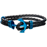 AHOY ANCHOR BLUE Steel and Braided Leather Double Strand Mens Bracelet