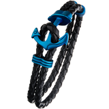 AHOY ANCHOR BLUE Steel and Braided Leather Double Strand Mens Bracelet