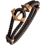 AHOY ANCHOR CAPPUCCINO Steel and Leather Double Strand Mens Bracelet