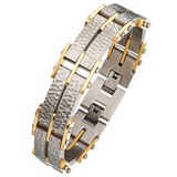 GOLDSTONE Gold Stainless Steel Hammered Link Bracelet for Men