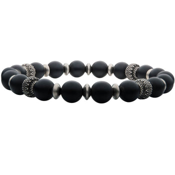 BLACK CURRANT Bead Bracelet for Men in Black Agate and Steel