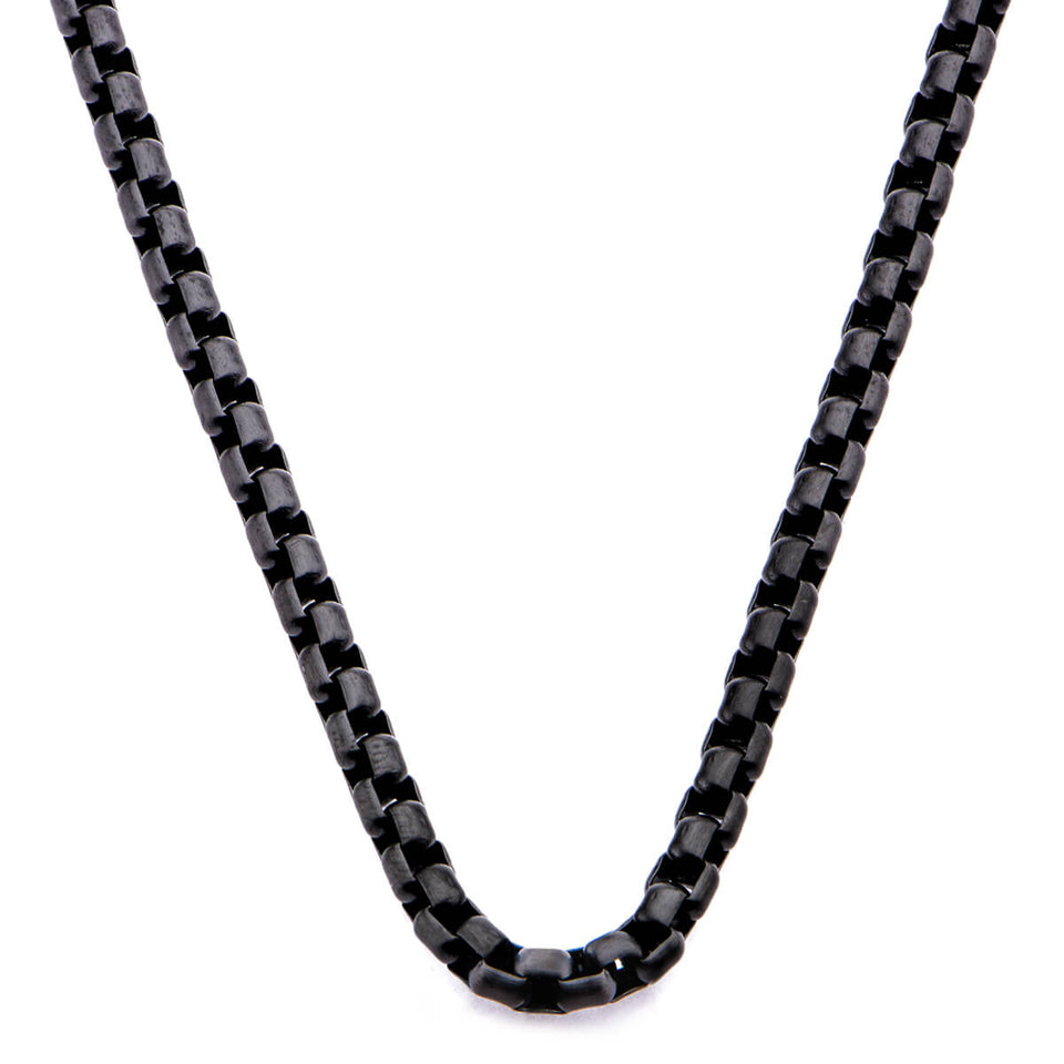SHADE Black Steel Rounded Thin Box Link Chain Mens Necklace