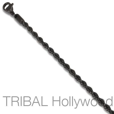 ROXY Black Serpentine Stainless Steel Twisted Rope Chain Thin