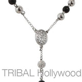 BLING SANCTUARY CZ Studded Steel Cross Mens Rosary Bead Necklace
