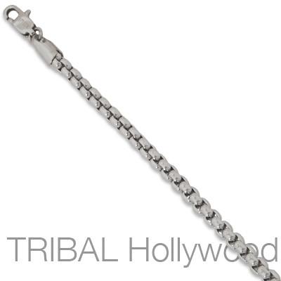 Rounded Thin Box Link Chain BUNKER Mens Necklace in Stainless Steel