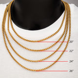 WARWICK GOLD Mens Rounded Box Chain in 18K Gold Plate - Measurements