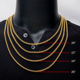 ENCORE GOLD Mens Wheat Chain in 18K Gold Plate - Measurements