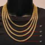 ARLO GOLD Mens Curb Chain in 18K Gold Plate Measurements