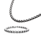 TUMBLER CHAIN Hammered Steel Round Box Link Mens Necklace Chain