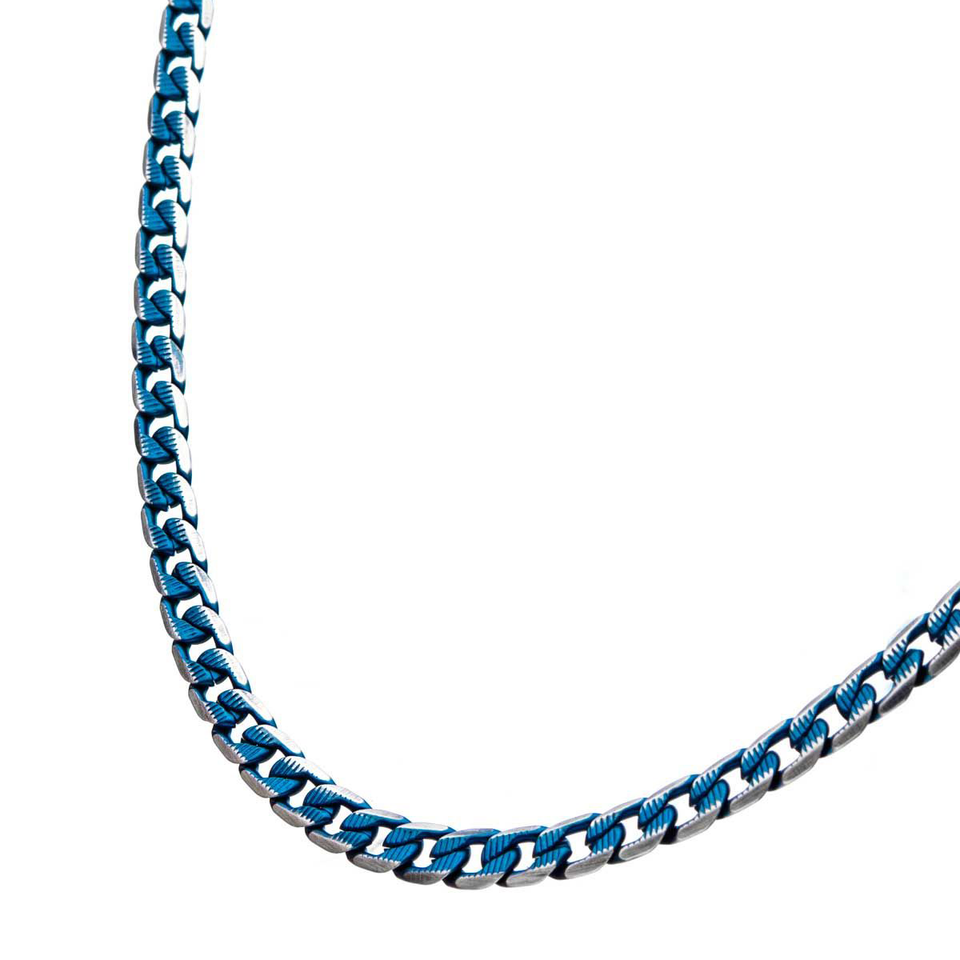 BLUE EON CHAIN Blue Tinted Steel Flat Curb Link Chain for Men