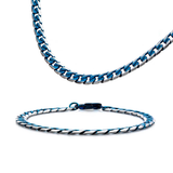 BLUE EON CHAIN Blue Tinted Steel Flat Curb Link Chain for Men
