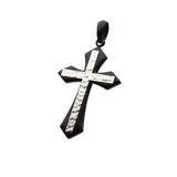 DUAL CROSS Hammered Steel and Black Steel Cross Chain Pendant for Men