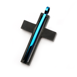 PERMAFROST CROSS Blue and Black Steel Striped Mens Chain Pendant