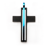 PERMAFROST CROSS Blue and Black Steel Striped Mens Chain Pendant
