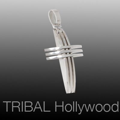 TRISECTED CROSS Arched Steel Mens Necklace Pendant