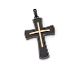 STRATIFIED CROSS Layered Black and Rose Gold Steel Mens Chain Pendant