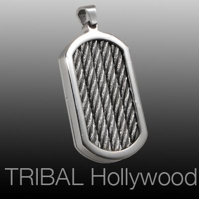 BLITZKRIEG DOG TAG Braided Cable Stainless Steel Mens Pendant