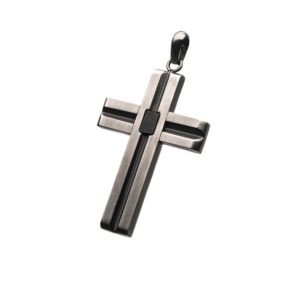 WEDGE CROSS Black and Antique Steel Mens Chain Pendant