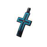 BLUE SPARK Blue and Hammered Black Steel Cross Chain Pendant for Men