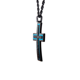 BLUE SPARK Blue and Hammered Black Steel Cross Chain Pendant for Men
