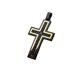 GOLD SPARK Gold Steel and Hammered Black Cross Chain Pendant for Men