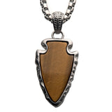 JUNGLE ARROW Pendant Necklace for Men with Tiger Eye Stone - Front View