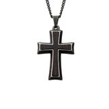 MOUNTED CROSS BLACK Stainless Steel and Antique Steel Mens Necklace
