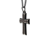 MOUNTED CROSS BLACK Stainless Steel and Antique Steel Mens Necklace