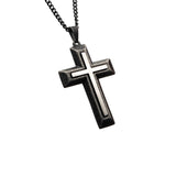 MOUNTED CROSS Stainless Steel and Antique Steel Mens Chain Necklace