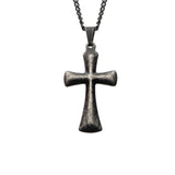 AGED CROSS Antique Steel Mens Pendant Necklace with Curb Link Chain