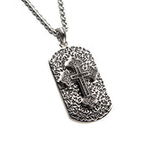 BAROQUE DOG TAG Cross Steel Chain Necklace for Men with CZ Stones