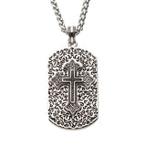 BAROQUE DOG TAG Cross Steel Chain Necklace for Men with CZ Stones