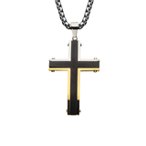 GOLDFOOT CROSS Mens Necklace Pendant Chain in Black and Gold PVD Steel