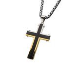 GOLDFOOT CROSS Mens Necklace Pendant Chain in Black and Gold PVD Steel