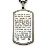 AMEN Lords Prayer Stainless Steel CZ Stones Mens Dog Tag Necklace