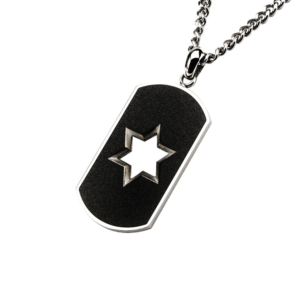 DAVID DOGTAG Black Steel Dogtag Mens Pendant Chain with Star of David