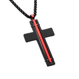 INFERNO CROSS Black and Red Steel Striped Pendant Chain for Men
