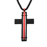 INFERNO CROSS Black and Red Steel Striped Pendant Chain for Men