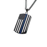 THIN BLUE LINE American Flag Dog Tag Necklace in Stainless Steel