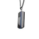 THIN BLUE LINE American Flag Dog Tag Necklace in Stainless Steel