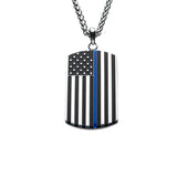 THIN BLUE LINE American Flag Dog Tag Necklace in Stainless Steel