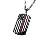 THIN RED LINE American Flag Dog Tag Necklace in Stainless Steel
