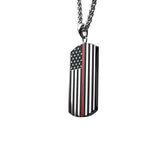 THIN RED LINE American Flag Dog Tag Necklace in Stainless Steel