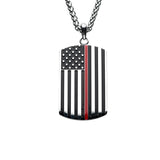 THIN RED LINE American Flag Dog Tag Necklace in Stainless Steel
