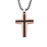 AURIC CROSS Rose Gold Steel Mens Pendant Chain with Carbon Fiber Inlay