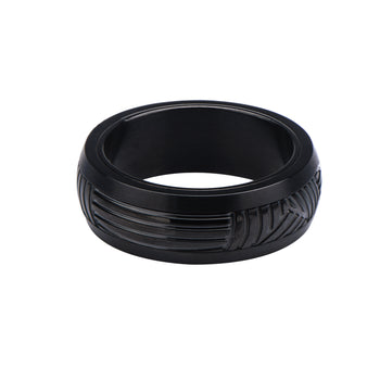 TIRE TREAD RING Etched Black Stainless Steel Mens Ring Band