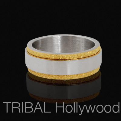 Textured Gold Steel PRINCE Mens Spinner Ring