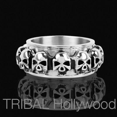 DEATH CYCLE Multi Skull Spinner Ring for Men in Steel