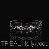 MOON CREST Black Metal Ring For Men in Stainless Steel