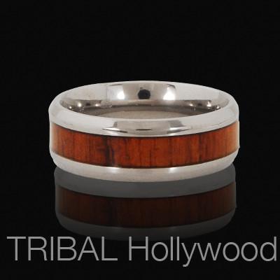 DEBONAIR Mens Titanium Ring with Sono Wood Inlay